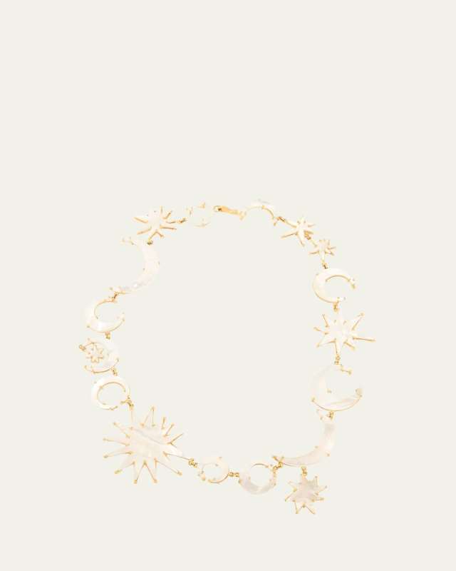 18K Yellow Gold Sun and Moon Mother-of-Pearl Statement Necklace